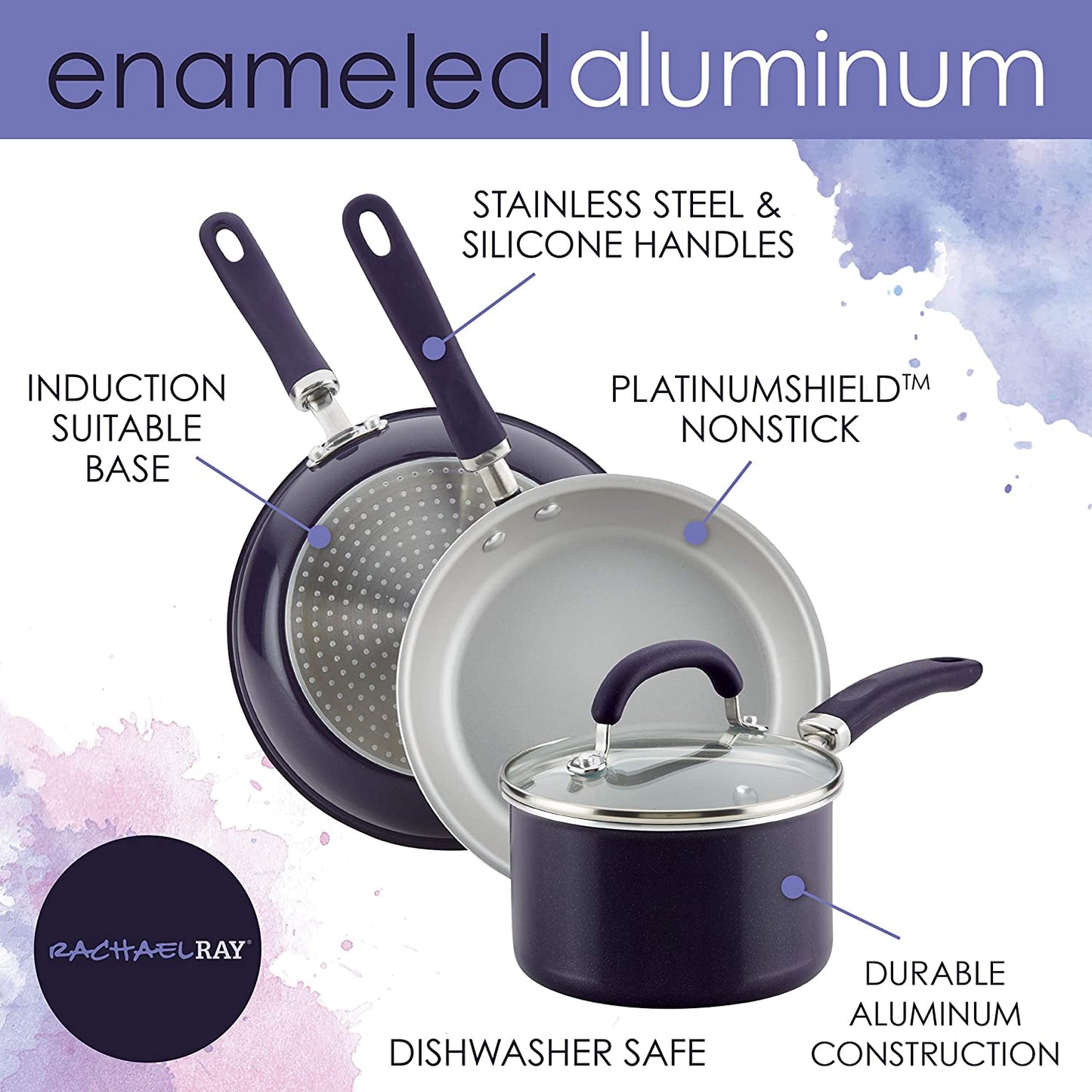 Rachael Ray 13 piece purple shimmer cookware pots and pans set