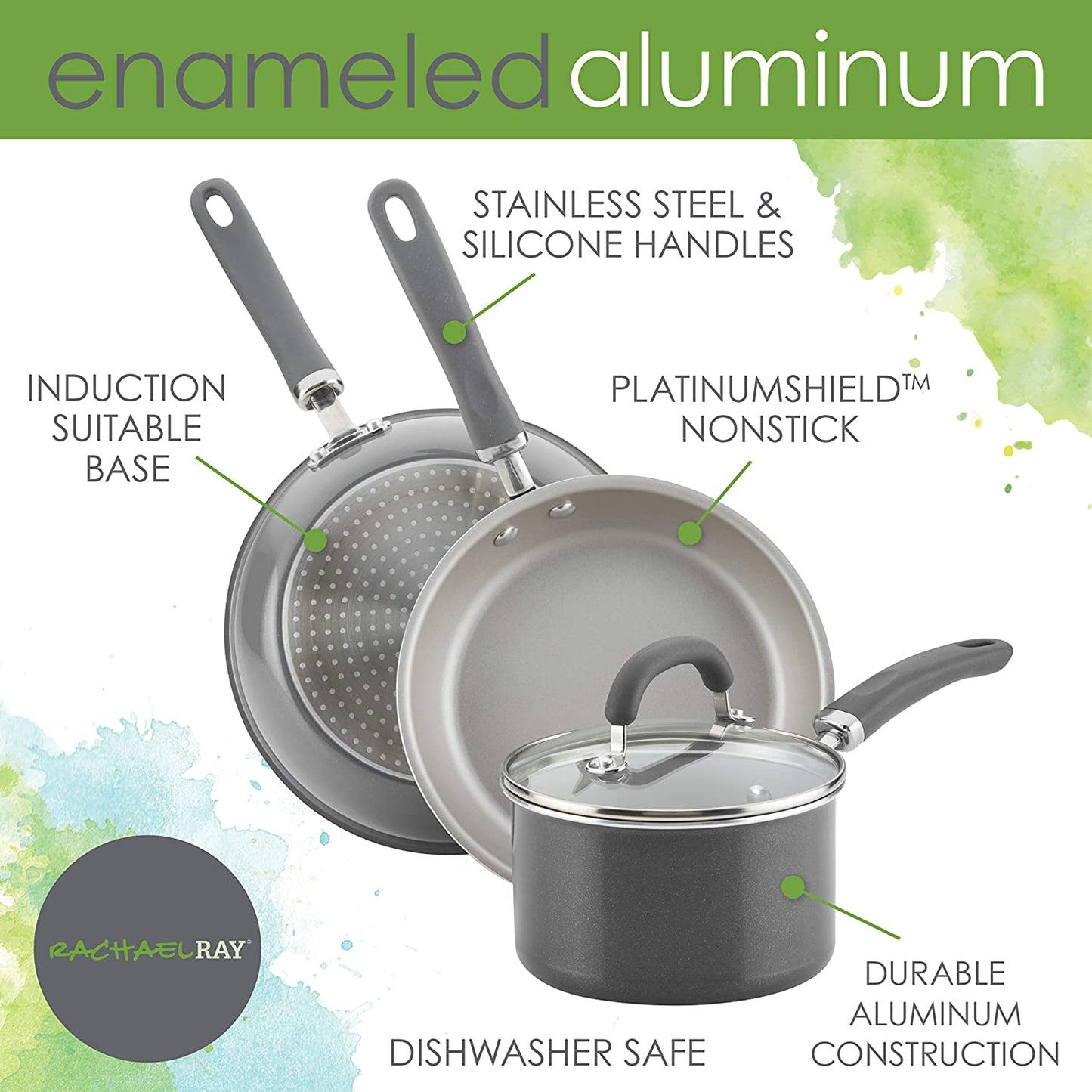 Rachael Ray 13 Piece Gray Shimmer Nonstick Cookware Pots and Pans Set
