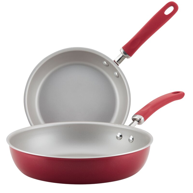 Rachael Ray Aluminum Nonstick Skillet 9.5" & 11.75"- red Shimmer - Pack of 2