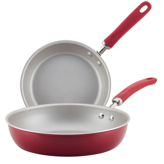 Rachael Ray Aluminum Nonstick Skillet 9.5" & 11.75"- red Shimmer - Pack of 2